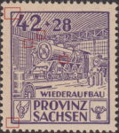Soviet occupation zone Germany Saxony Province stamp type Frame of the large window behind standing worker's head broken