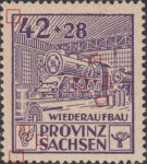 Soviet occupation zone Germany Saxony Province stamp type Vertical lines below the engine's side window connected