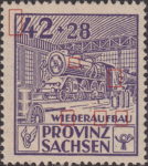 Soviet occupation zone Germany Saxony Province stamp type Top shading line on engine's boiler broken