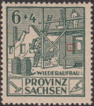 Soviet occupation of Germany Saxony Province stamp error Colored dot on the wall, left from the large window to the right.