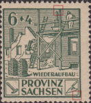 Soviet occupation zone Germany Saxony Province stamp type Lower frame of the box containing a brick trowel connected to the frame.