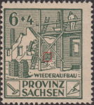 Soviet occupation zone Germany Saxony Province stamp type Colored dot below side window above pile of sand.