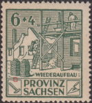 Soviet occupation zone Germany Saxony Province stamp type Colored dot on top of the box containing a hammer.
