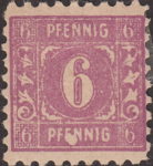 Germany Mecklenburg Vorpommern stamp plate flaw Big white spot over bottom inscription PFENNIG, covering letters E and N.
