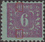 Germany Mecklenburg Vorpommern stamp plate flaw Letter F in PFENNIG in both top and bottom inscriptions prolonged.