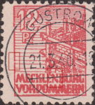 Germany Mecklenburg Vorpommern stamp plate flaw Left frame between the 3rd and the 4th horizontal lines above letter M of MECKLENBURG broken.