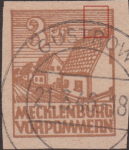 Germany Mecklenburg Vorpommern stamp plate flaw Horizontal lines above the chimney of the first house broken.