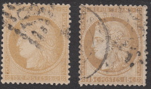 France, postage stamp Ceres, types: Small and large numerals