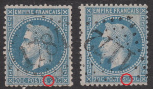 France, types of postage stamps, Napoleon III: Small and large dots