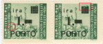 Damaged first two squares in the overprint over the old denomination (the second stamp)