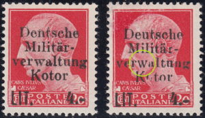German occupation of Kotor: Types I and II of letter w;