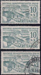 Württemberg postage stamp: Ski championship, Types II, I and IX