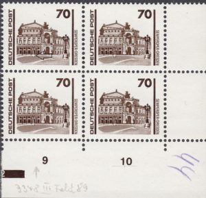GDR DDR 1990 Opera house Dresden postage stamp plate flaw 3348IV