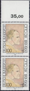 Otto Dix postage stamp error: Small dot in the second numeral 9 in 1969
