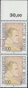 Otto Dix postage stamp error: Thin line above letters TSC in DEUTSCHE