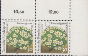 Germany 1991 Androsace helvetica postage stamp flaw Mi.1505II