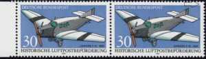 Germany 1991 airplane Junkers F13 postage stamp constant flaw