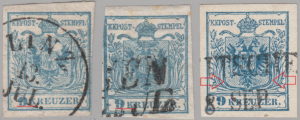 Austria 1850 types of 9 kreutzer postage stamp