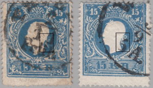 Austria 1858 types of postage stamps