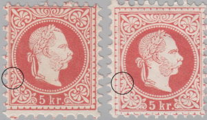 Austria 1867 5 kreutzer fine print types