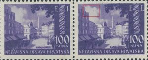 Croatia 1942 Banja Luka stamp error: Colored dots in the cloud to the left