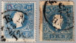 Austria 1858 stamp error: Numeral 5 in the upper left corner enclosed