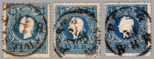 Austria 1858 stamp error: White dot in the upper left corner