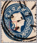 Austria 1860 postage stamp error: Ribbons of the laurel wreath connected