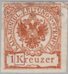 Austria Empire newspaper stamp flaw Letter K in Kreutzer broken in the middle