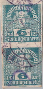 German-Austria Mercury newspaper stamp flaw 6 heller white spot on right wing