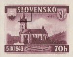 Slovakia 1943 railway postage stamp error dots near church tower