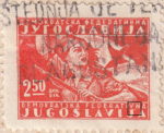 Yugoslavia 1947 partisan woman with flag postage stamp error white dot