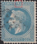 France Napoleon III 20 centimes postage stamp error Thin line connecting letter C in FRANCAIS and inner white frame, letter R in FRANCAIS almost completely white