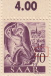 Germany SAAR postage stamp error: Indentation in horizontal frame above zero in denomination.