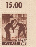Germany SAAR postage stamp error: Big colored spot above letter R in SAAR.