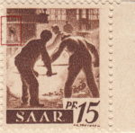 Germany SAAR postage stamp error: Big colored spot on the left side of the furnace.