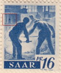 Germany SAAR postage stamp error: Big colored dot on furnace.