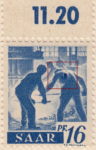 Germany SAAR postage stamp error: Big colored spot on left worker’s shoulder blade.