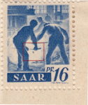 Germany SAAR postage stamp error: Colored spot below left worker’s hand.