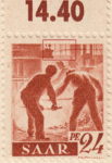Germany SAAR postage stamp error: Left window broken.