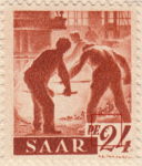Germany SAAR postage stamp error: Two dots in numeral 2 of denomination.