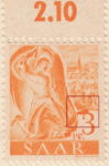 Germany SAAR postage stamp error: Big colored line above numeral 3 in denomination.