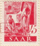 Germany SAAR postage stamp error: Big colored spot on kneeling girl’s hip.