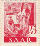 Germany SAAR postage stamp error: Colored spot on numeral 4 of denomination value.