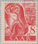 Germany SAAR postage stamp error: Dot above church tower.