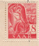Germany SAAR postage stamp error: Thin line above PF. Connecting cave wall with 8.