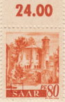 Germany SAAR postage stamp error: Grass line above letters S and A damaged.