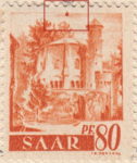 Germany SAAR postage stamp error: Colored spot in the center of top frame.