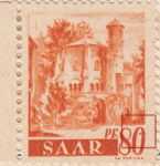 Germany SAAR postage stamp error: Colored dot in zero in denomination value.