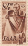 Germany SAAR postage stamp error: Vertical line on coat, right from star decoration.